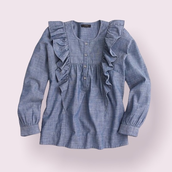 J. Crew Tops - J.Crew Ruffled-Front Chambray Blouse